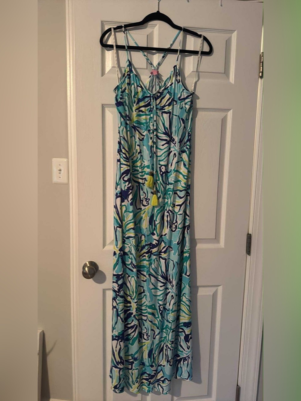 Womens Lilly Pulitzer Blue Floral Print One-Piece Maxi Dress- Medium